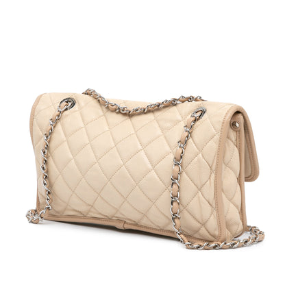 Beige Chanel Medium Caviar French Riviera Flap Shoulder Bag