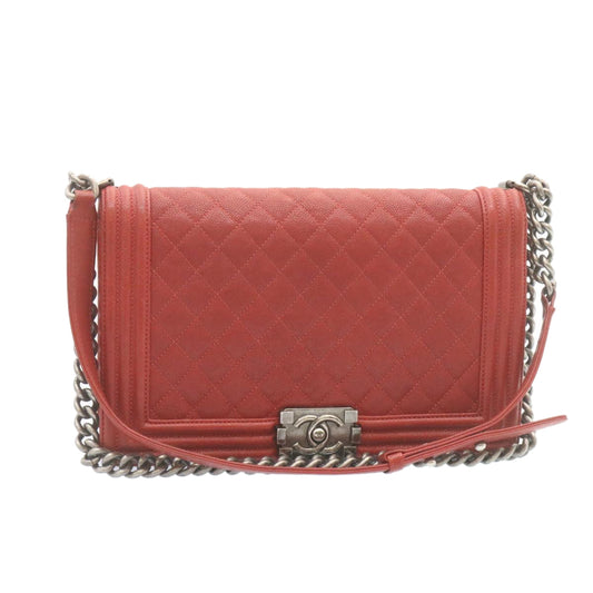 CHANEL Boy Chanel Matelasse Chain Flap Shoulder Bag Leather Red CC 28281A