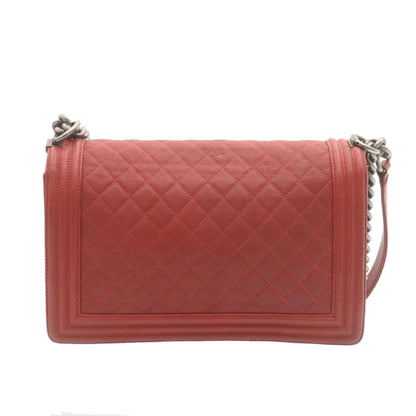 CHANEL Boy Chanel Matelasse Chain Flap Shoulder Bag Leather Red CC 28281A