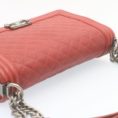 CHANEL Boy Chanel Matelasse Chain Flap Shoulder Bag Leather Red CC 28281A