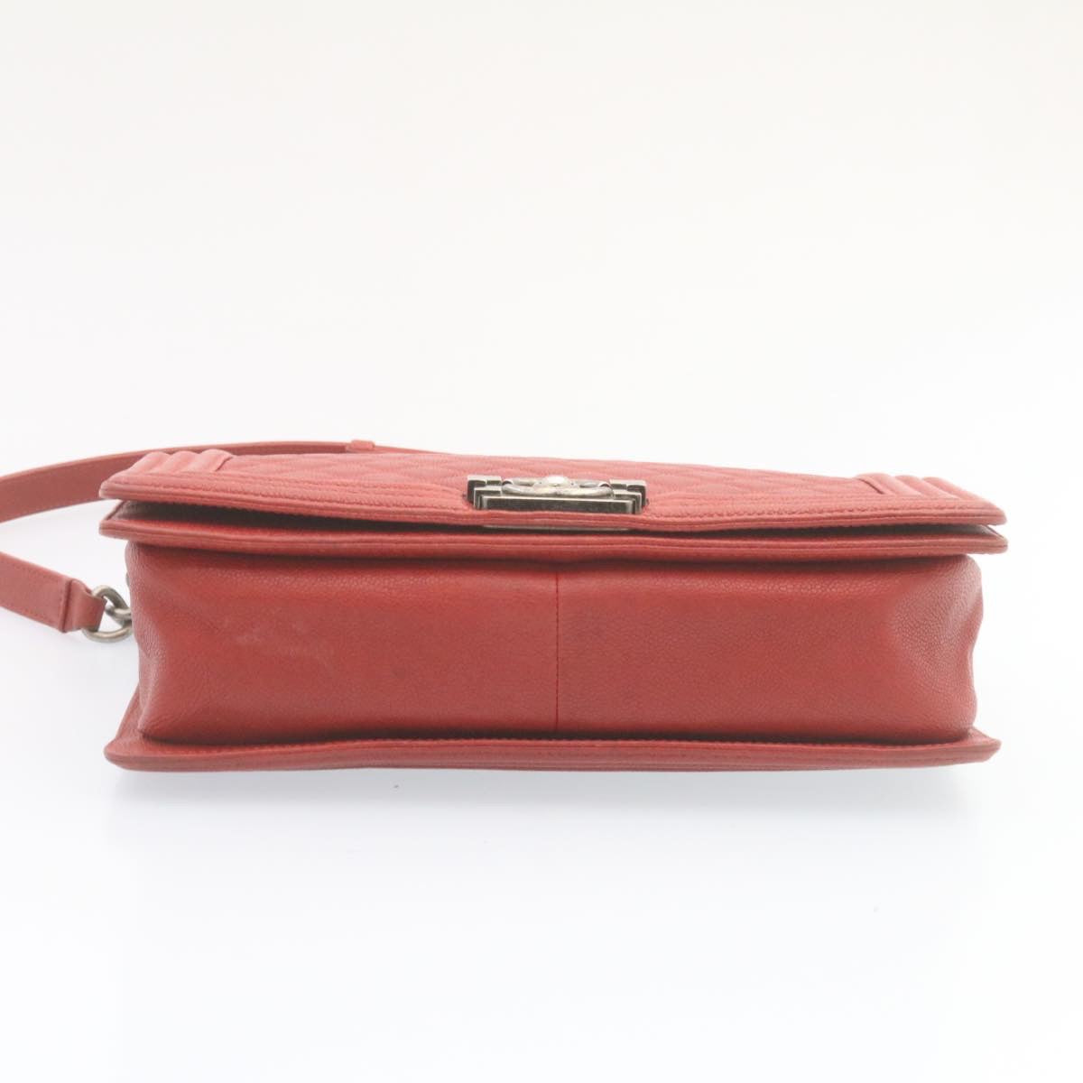CHANEL Boy Chanel Matelasse Chain Flap Shoulder Bag Leather Red CC 28281A