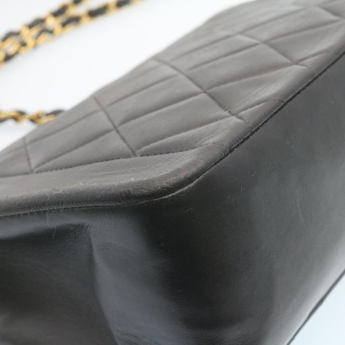 CHANEL Chain Turn Lock Diana Matelasse Shoulder Bag Lamb Skin Black 28470A