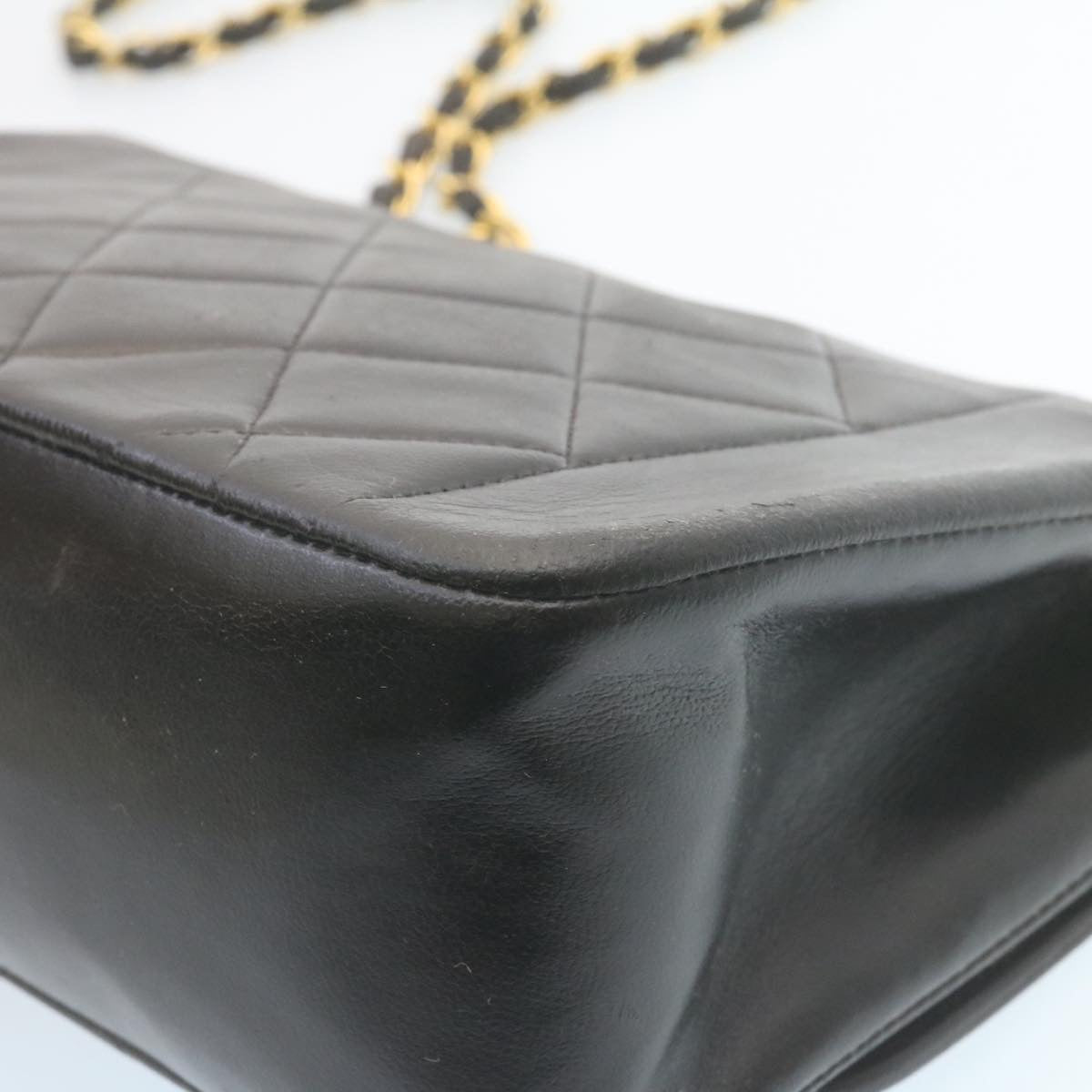CHANEL Chain Turn Lock Diana Matelasse Shoulder Bag Lamb Skin Black 28470A