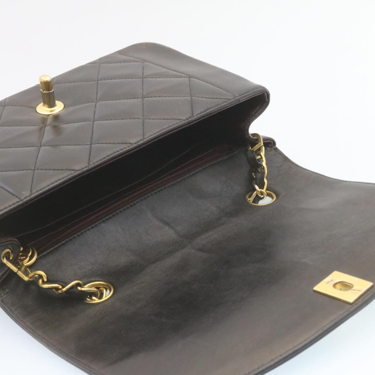 CHANEL Chain Turn Lock Diana Matelasse Shoulder Bag Lamb Skin Black 28470A
