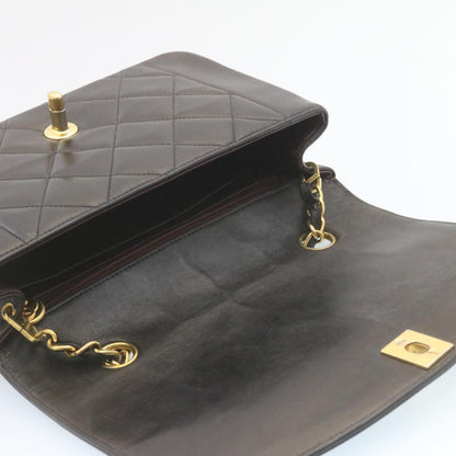 CHANEL Chain Turn Lock Diana Matelasse Shoulder Bag Lamb Skin Black 28470A