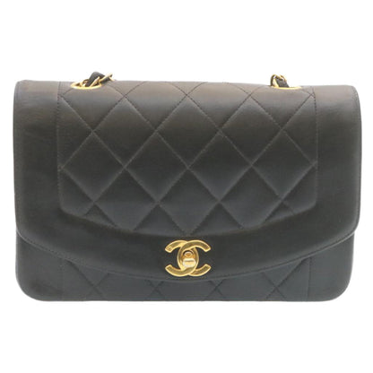 CHANEL Chain Turn Lock Diana Matelasse Shoulder Bag Lamb Skin Black 28470A