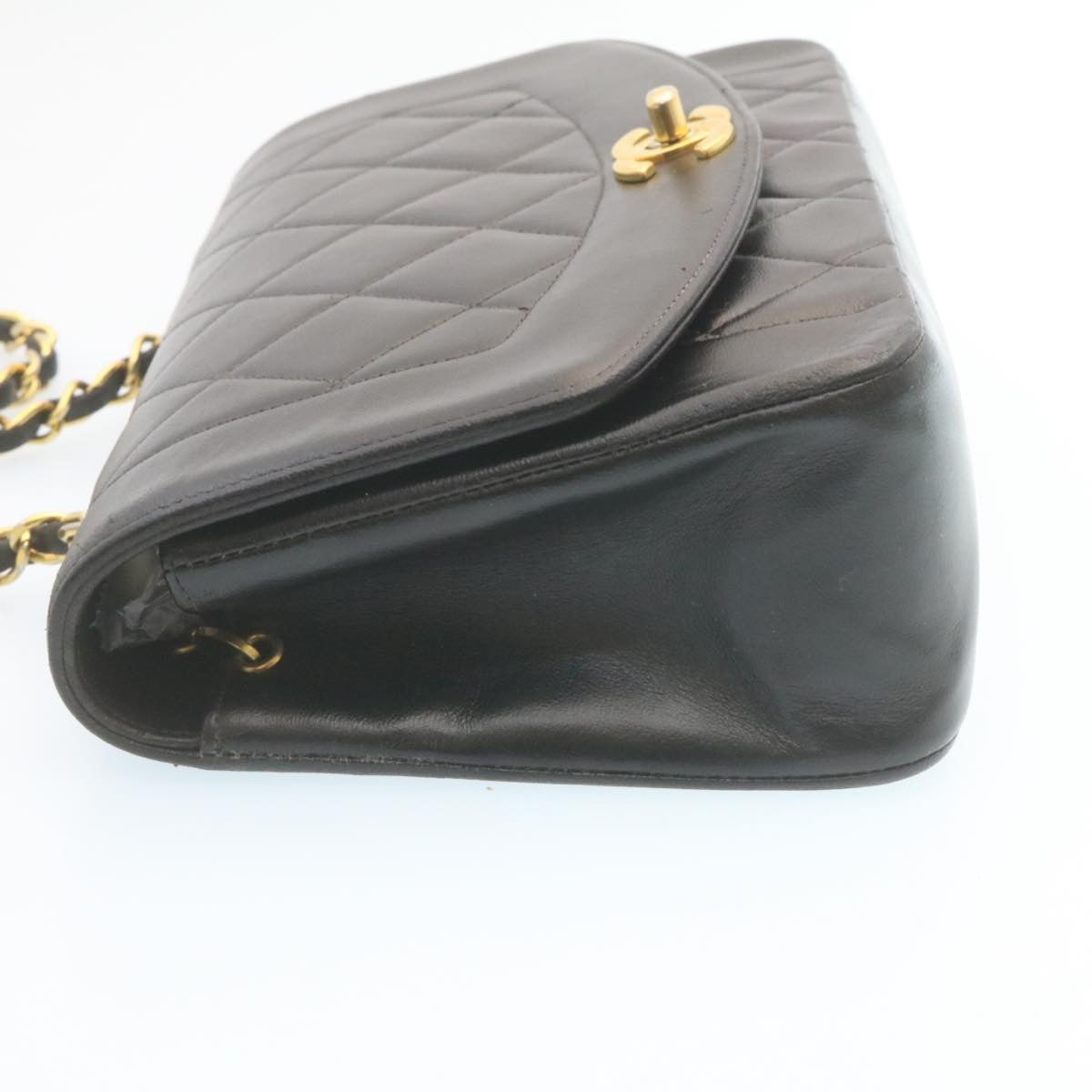 CHANEL Chain Turn Lock Diana Matelasse Shoulder Bag Lamb Skin Black 28470A