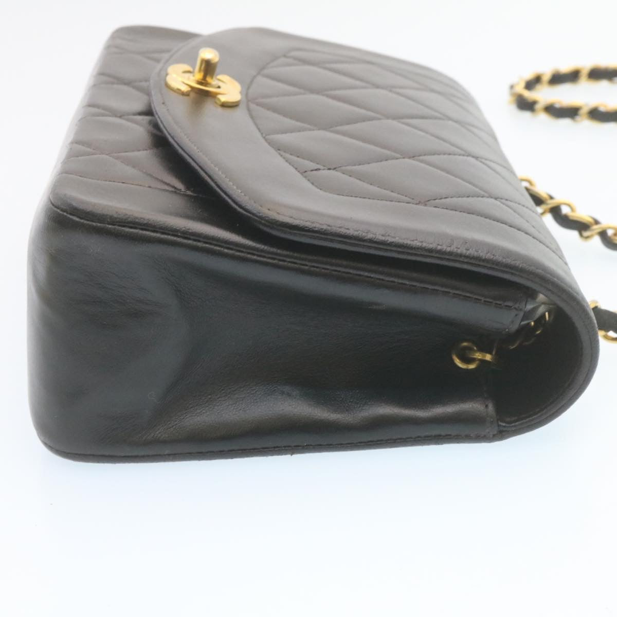 CHANEL Chain Turn Lock Diana Matelasse Shoulder Bag Lamb Skin Black 28470A
