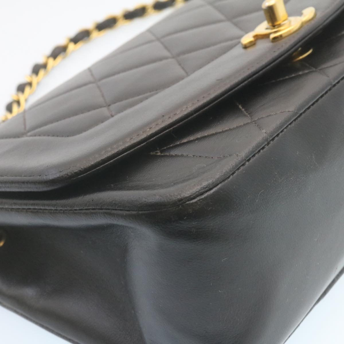 CHANEL Chain Turn Lock Diana Matelasse Shoulder Bag Lamb Skin Black 28470A