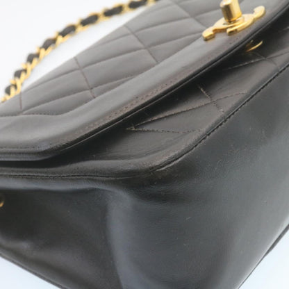 CHANEL Chain Turn Lock Diana Matelasse Shoulder Bag Lamb Skin Black 28470A