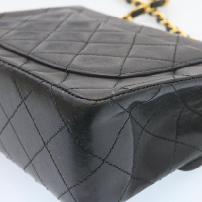 CHANEL Mini Matelasse Chain Flap Shoulder Bag Lamb Skin Black Gold 28471A