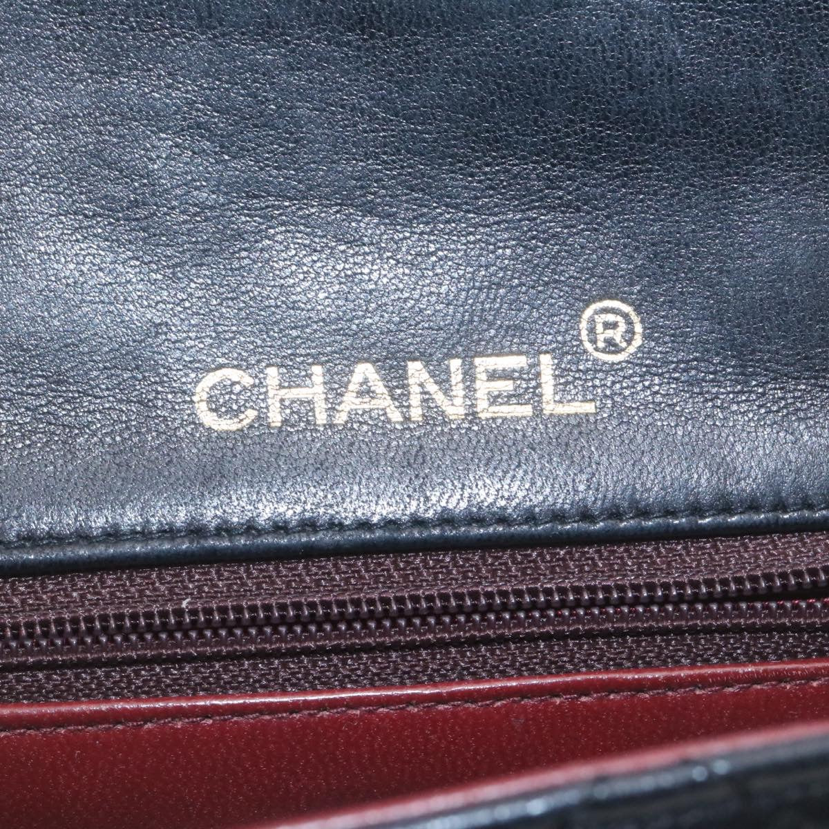 CHANEL Mini Matelasse Chain Flap Shoulder Bag Lamb Skin Black Gold 28471A