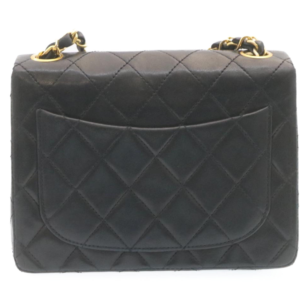 CHANEL Mini Matelasse Chain Flap Shoulder Bag Lamb Skin Black Gold 28471A