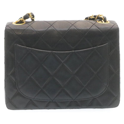 CHANEL Mini Matelasse Chain Flap Shoulder Bag Lamb Skin Black Gold 28471A