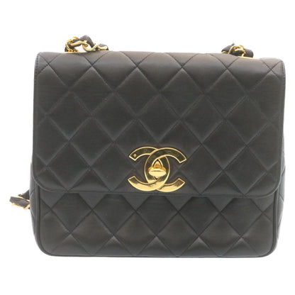 CHANEL Matelasse Chain Flap Shoulder Bag Lamb Skin Black Gold CC 28632SA