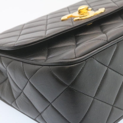 CHANEL Matelasse Chain Flap Shoulder Bag Lamb Skin Black Gold CC 28632SA