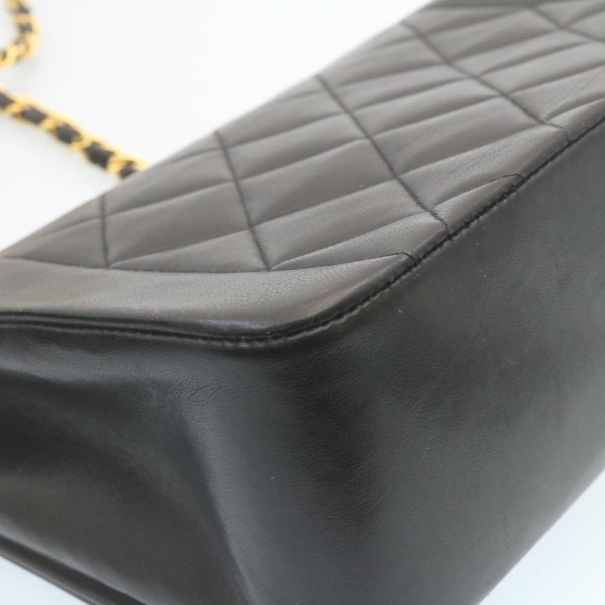 CHANEL Chain Turn Lock Diana Matelasse Shoulder Bag Lamb Skin Black 28643A