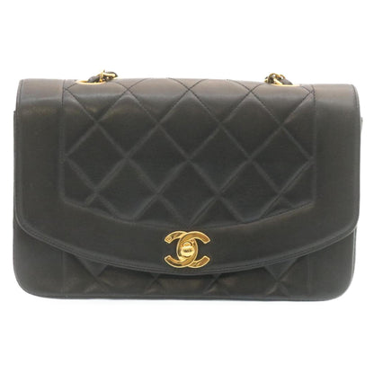 CHANEL Chain Turn Lock Diana Matelasse Shoulder Bag Lamb Skin Black 28643A