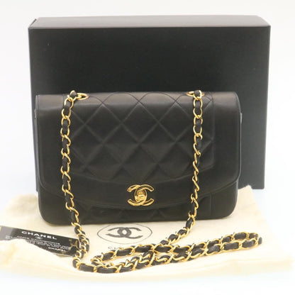 CHANEL Chain Turn Lock Diana Matelasse Shoulder Bag Lamb Skin Black 28643A