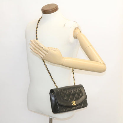 CHANEL Chain Turn Lock Diana Matelasse Shoulder Bag Lamb Skin Black 28643A