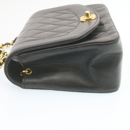 CHANEL Chain Turn Lock Diana Matelasse Shoulder Bag Lamb Skin Black 28643A