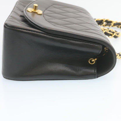 CHANEL Chain Turn Lock Diana Matelasse Shoulder Bag Lamb Skin Black 28643A