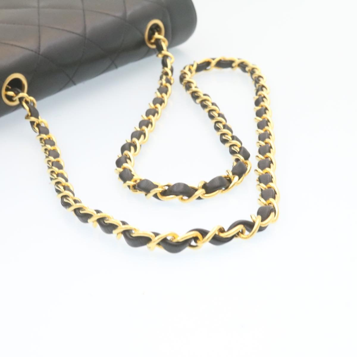 CHANEL Chain Turn Lock Diana Matelasse Shoulder Bag Lamb Skin Black 28643A