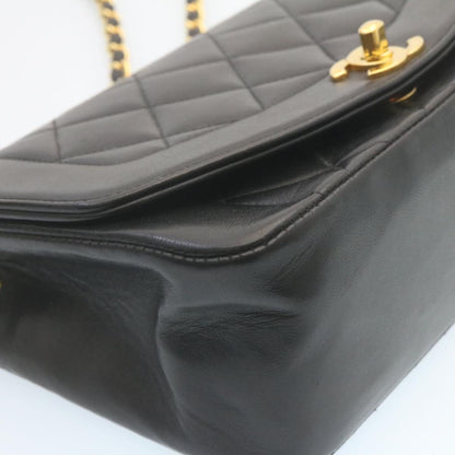 CHANEL Chain Turn Lock Diana Matelasse Shoulder Bag Lamb Skin Black 28643A