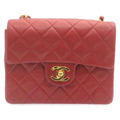 CHANEL Matelasse Chain Flap Shoulder Bag Lamb Skin Turn Lock Red CC 28661A