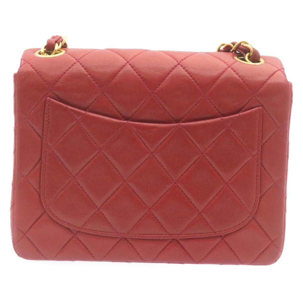 CHANEL Matelasse Chain Flap Shoulder Bag Lamb Skin Turn Lock Red CC 28661A