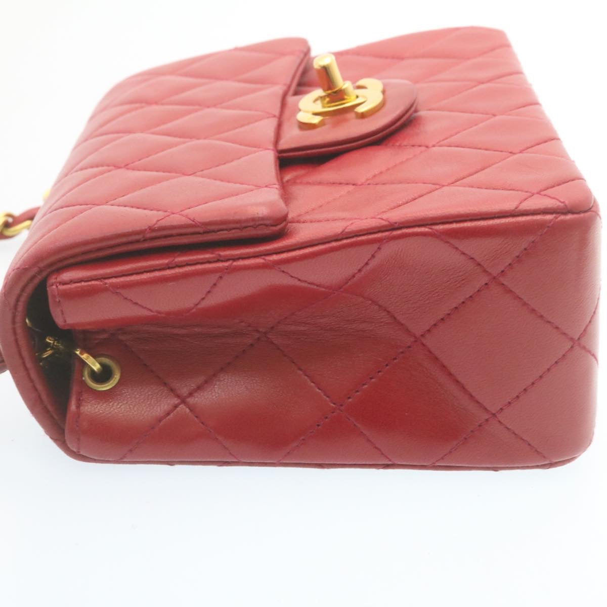 CHANEL Matelasse Chain Flap Shoulder Bag Lamb Skin Turn Lock Red CC 28661A