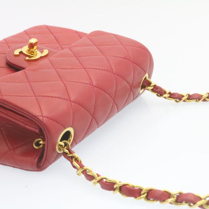 CHANEL Matelasse Chain Flap Shoulder Bag Lamb Skin Turn Lock Red CC 28661A