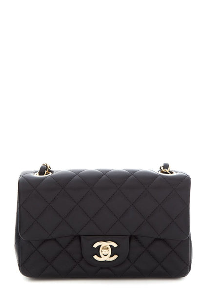 Chanel Black Single Flap 2022  Mini Lamb Leather Handbag
