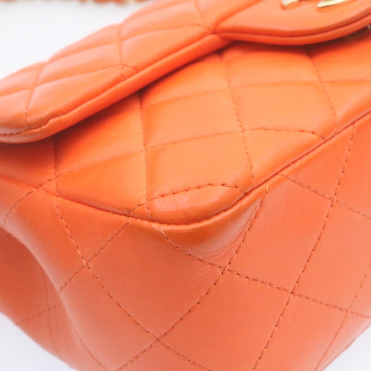 CHANEL Matelasse Mini Chain Flap Classic Shoulder Bag Lamb Skin Orange CC 29106A