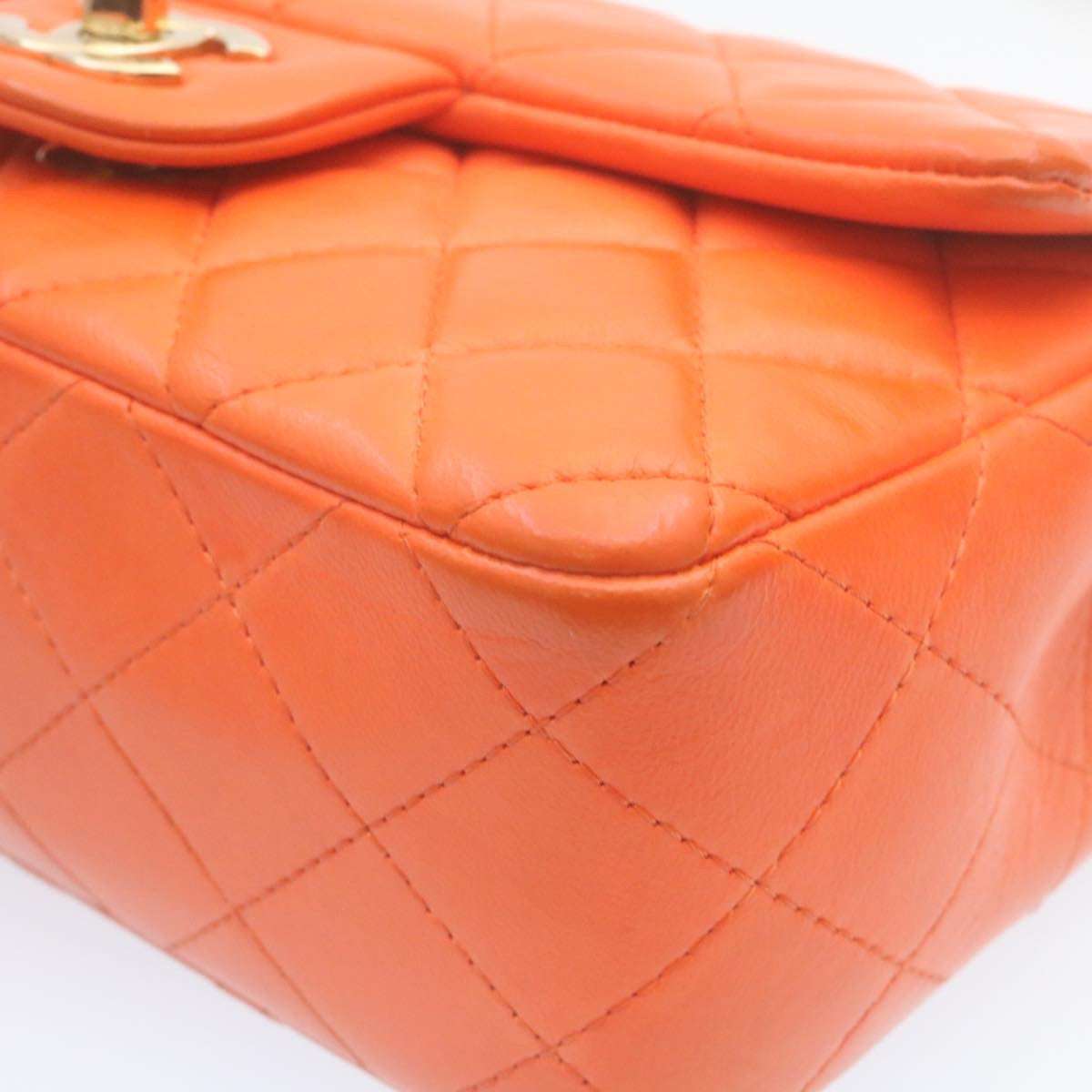 CHANEL Matelasse Mini Chain Flap Classic Shoulder Bag Lamb Skin Orange CC 29106A