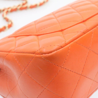 CHANEL Matelasse Mini Chain Flap Classic Shoulder Bag Lamb Skin Orange CC 29106A