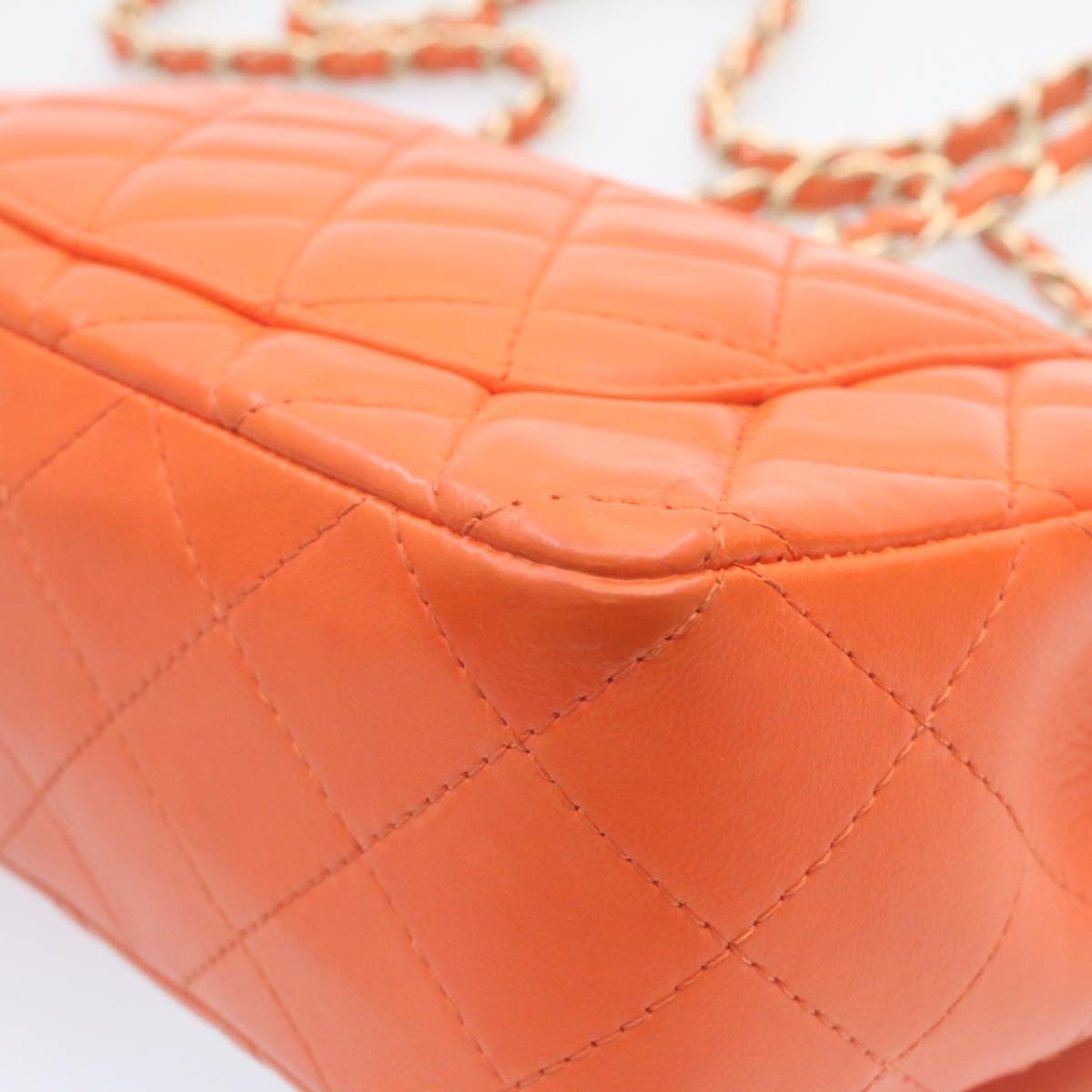 CHANEL Matelasse Mini Chain Flap Classic Shoulder Bag Lamb Skin Orange CC 29106A