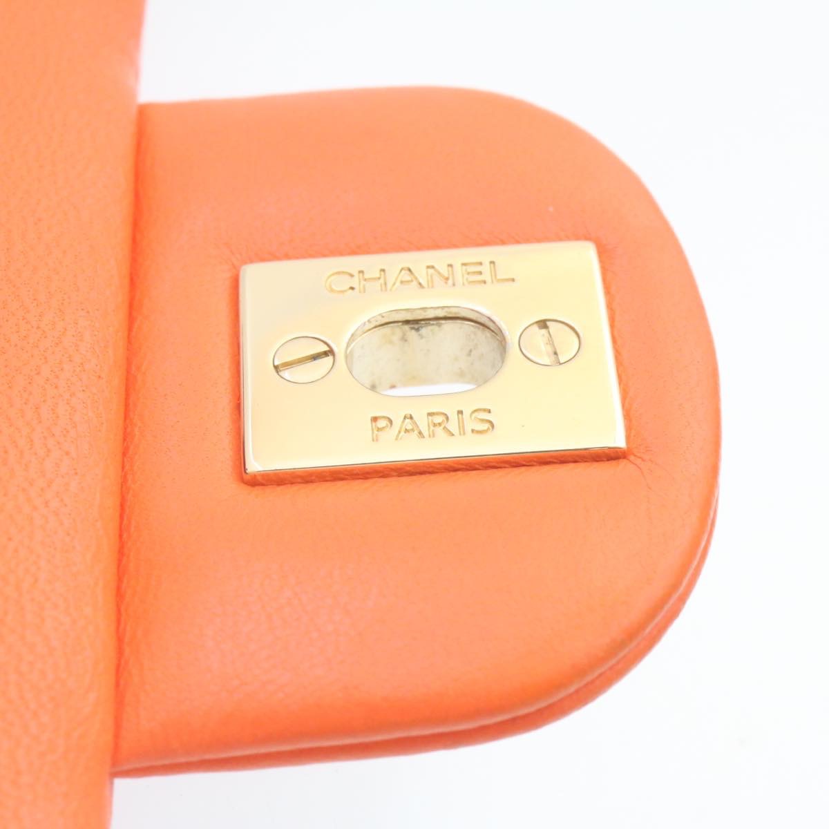 CHANEL Matelasse Mini Chain Flap Classic Shoulder Bag Lamb Skin Orange CC 29106A