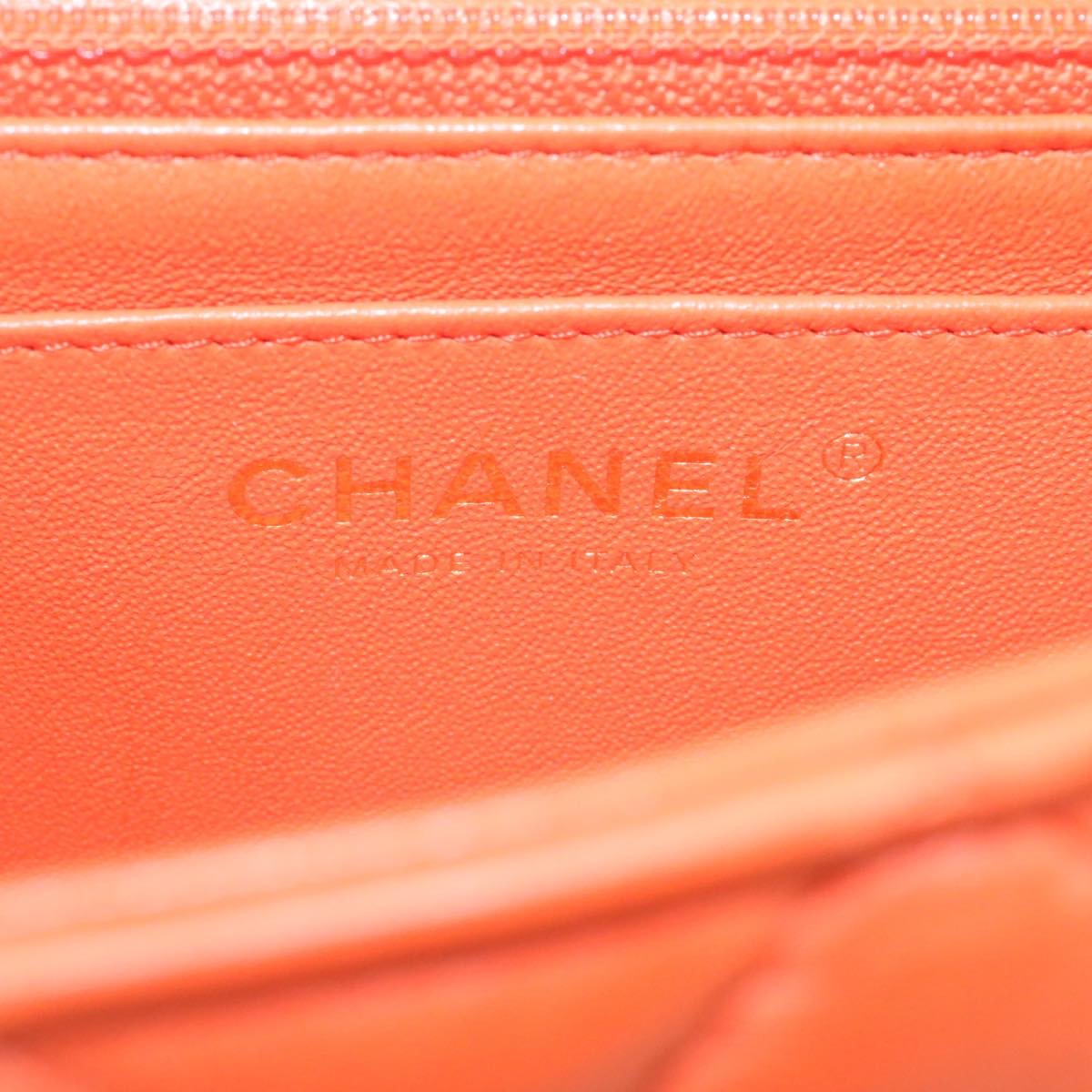 CHANEL Matelasse Mini Chain Flap Classic Shoulder Bag Lamb Skin Orange CC 29106A