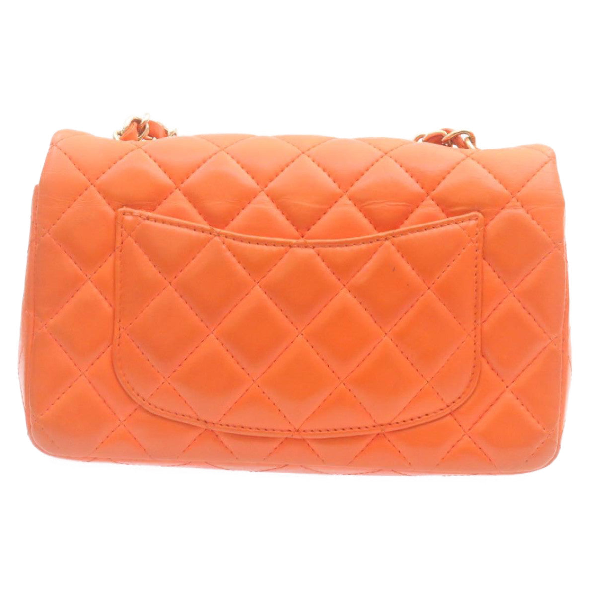 CHANEL Matelasse Mini Chain Flap Classic Shoulder Bag Lamb Skin Orange CC 29106A