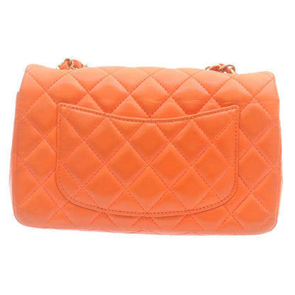 CHANEL Matelasse Mini Chain Flap Classic Shoulder Bag Lamb Skin Orange CC 29106A