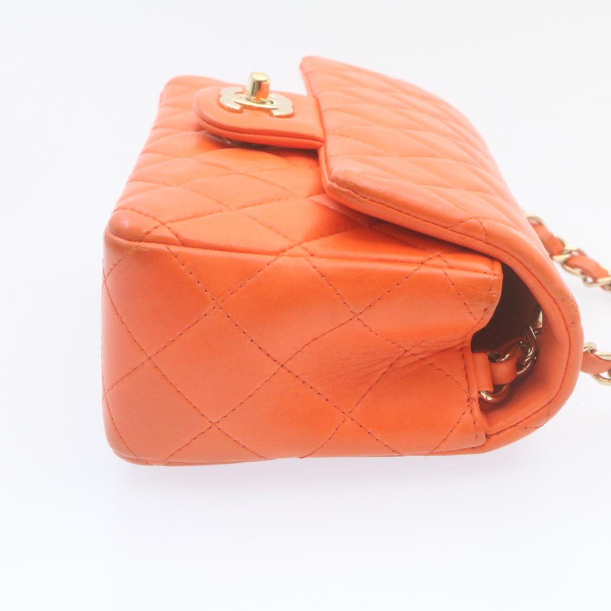 CHANEL Matelasse Mini Chain Flap Classic Shoulder Bag Lamb Skin Orange CC 29106A