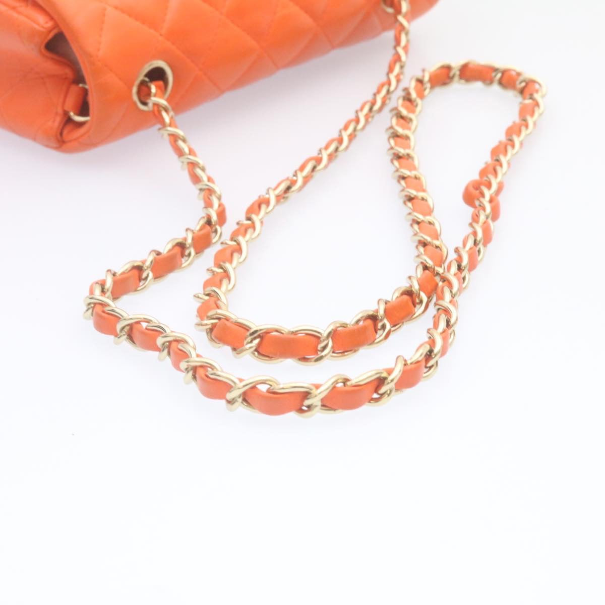CHANEL Matelasse Mini Chain Flap Classic Shoulder Bag Lamb Skin Orange CC 29106A
