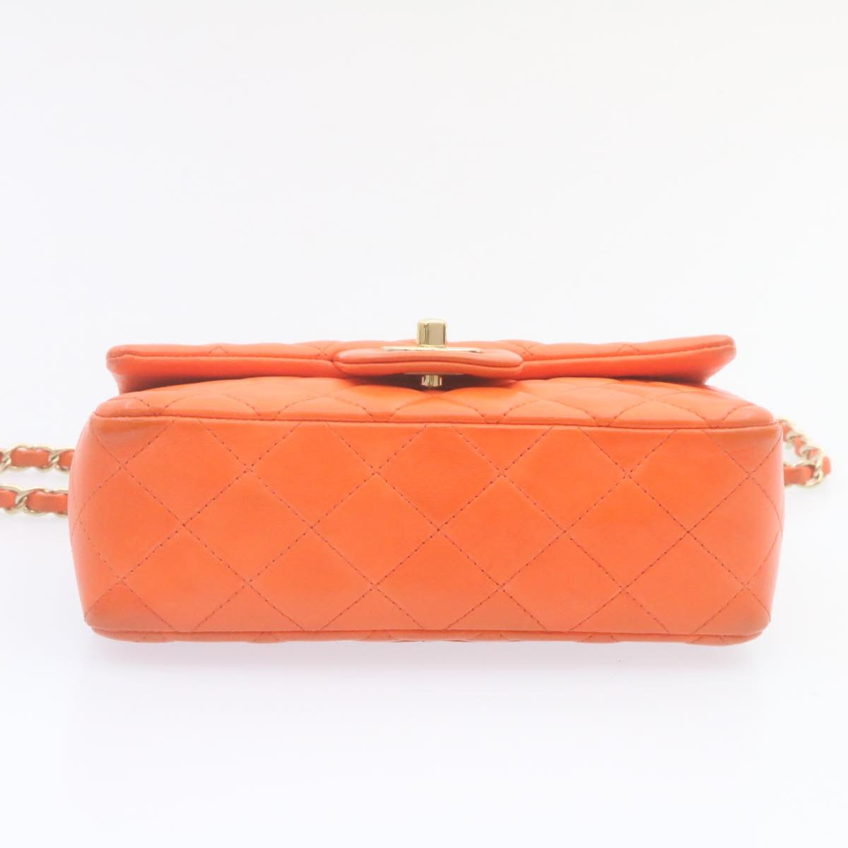 CHANEL Matelasse Mini Chain Flap Classic Shoulder Bag Lamb Skin Orange CC 29106A