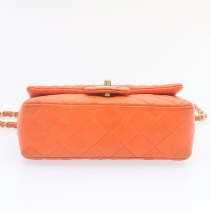 CHANEL Matelasse Mini Chain Flap Classic Shoulder Bag Lamb Skin Orange CC 29106A