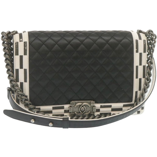 CHANEL Matelasse Boy Chanel Chain Shoulder Bag Lamb Skin Black CC 29190A