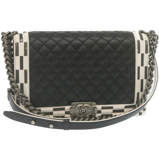 CHANEL Matelasse Boy Chanel Chain Shoulder Bag Lamb Skin Black CC 29190A