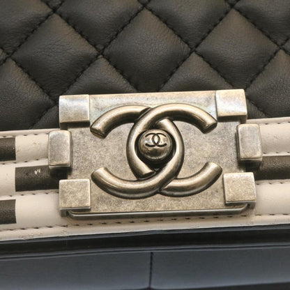 CHANEL Matelasse Boy Chanel Chain Shoulder Bag Lamb Skin Black CC 29190A