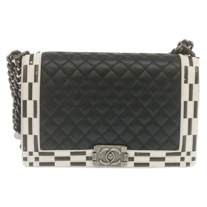 CHANEL Matelasse Boy Chanel Chain Shoulder Bag Lamb Skin Black CC 29190A