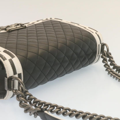 CHANEL Matelasse Boy Chanel Chain Shoulder Bag Lamb Skin Black CC 29190A